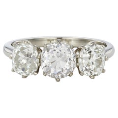 Victorian-style 3.64ct Old Mine-cut Diamond & Platinum 3-Stone Engagement Ring