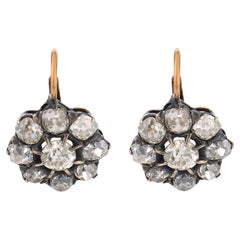 Victorian style 4.89 carat old mine diamond 18k gold silver cluster earrings