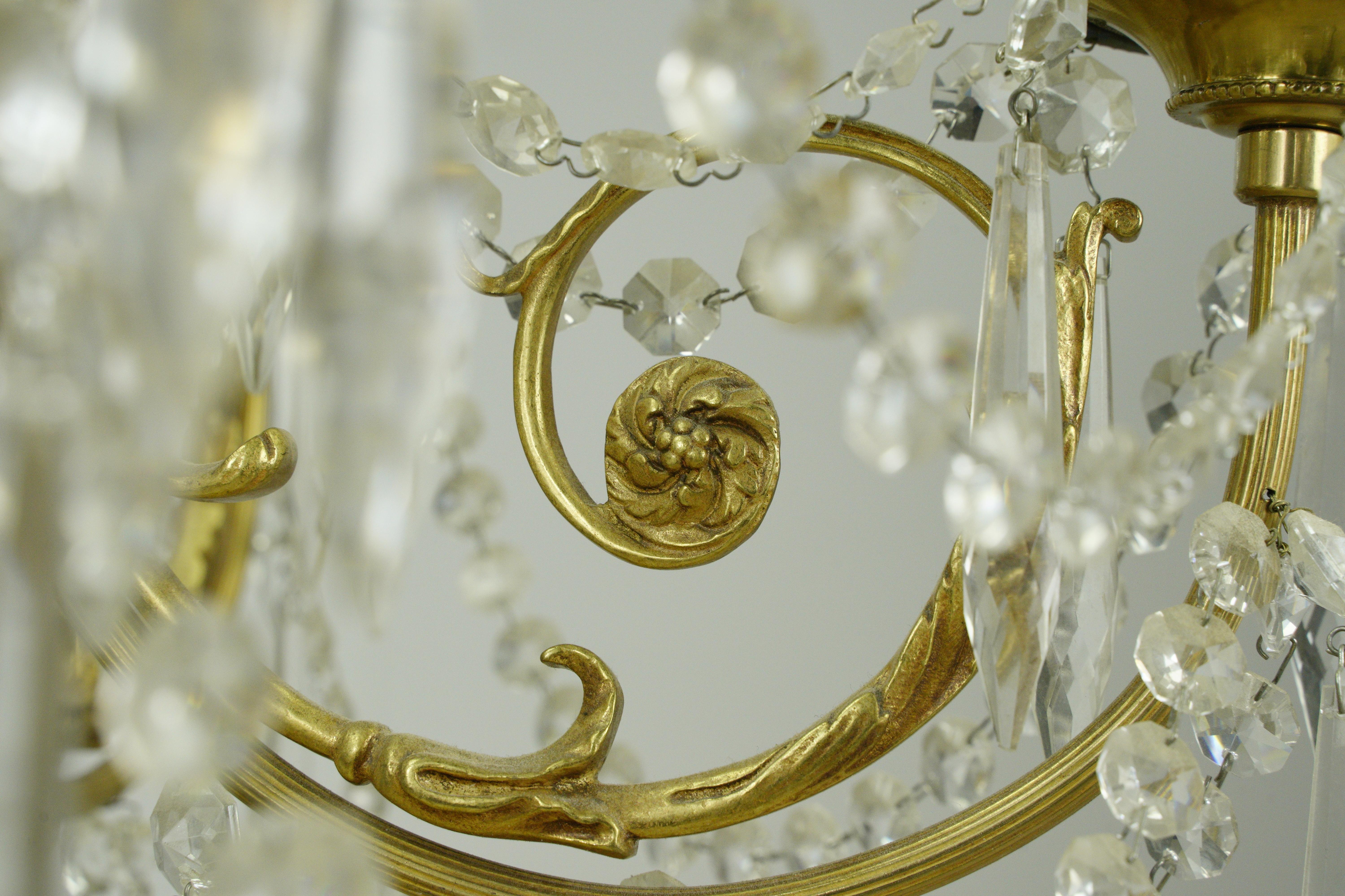 Victorian Style 5 Arm Brass Draped Icicle Crystal Chandelier For Sale 6