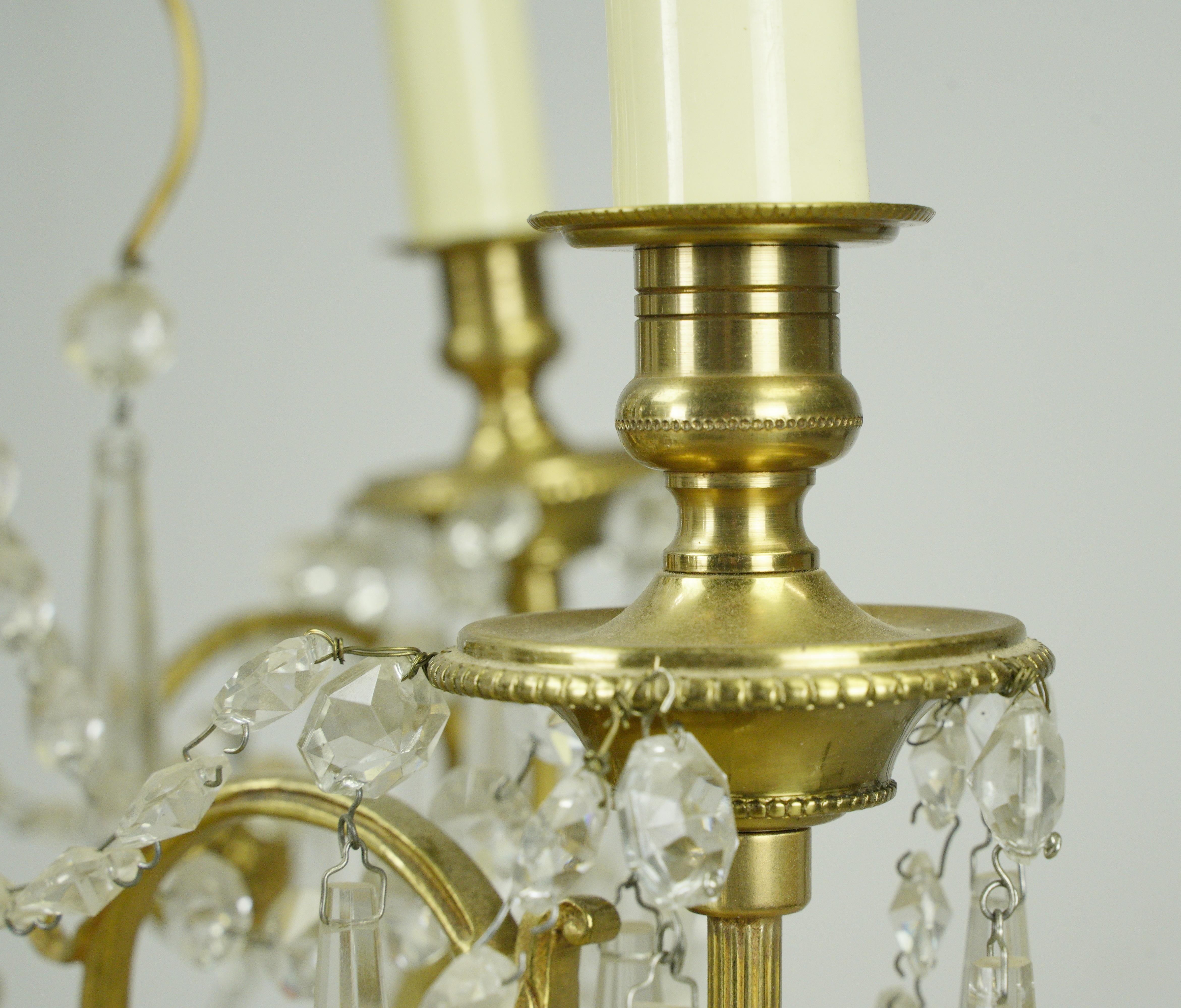 Victorian Style 5 Arm Brass Draped Icicle Crystal Chandelier For Sale 7