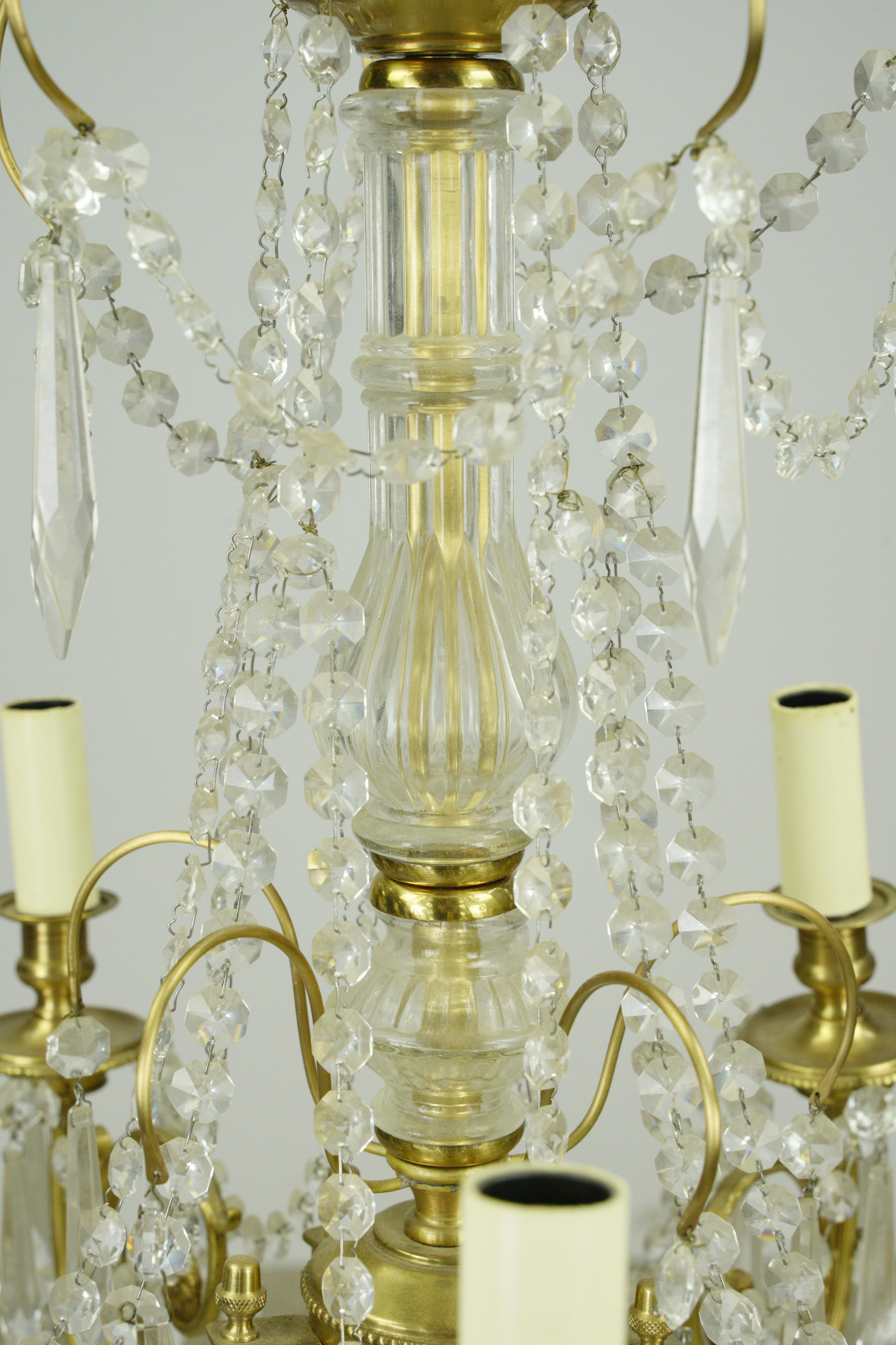 Victorian Style 5 Arm Brass Draped Icicle Crystal Chandelier For Sale 8