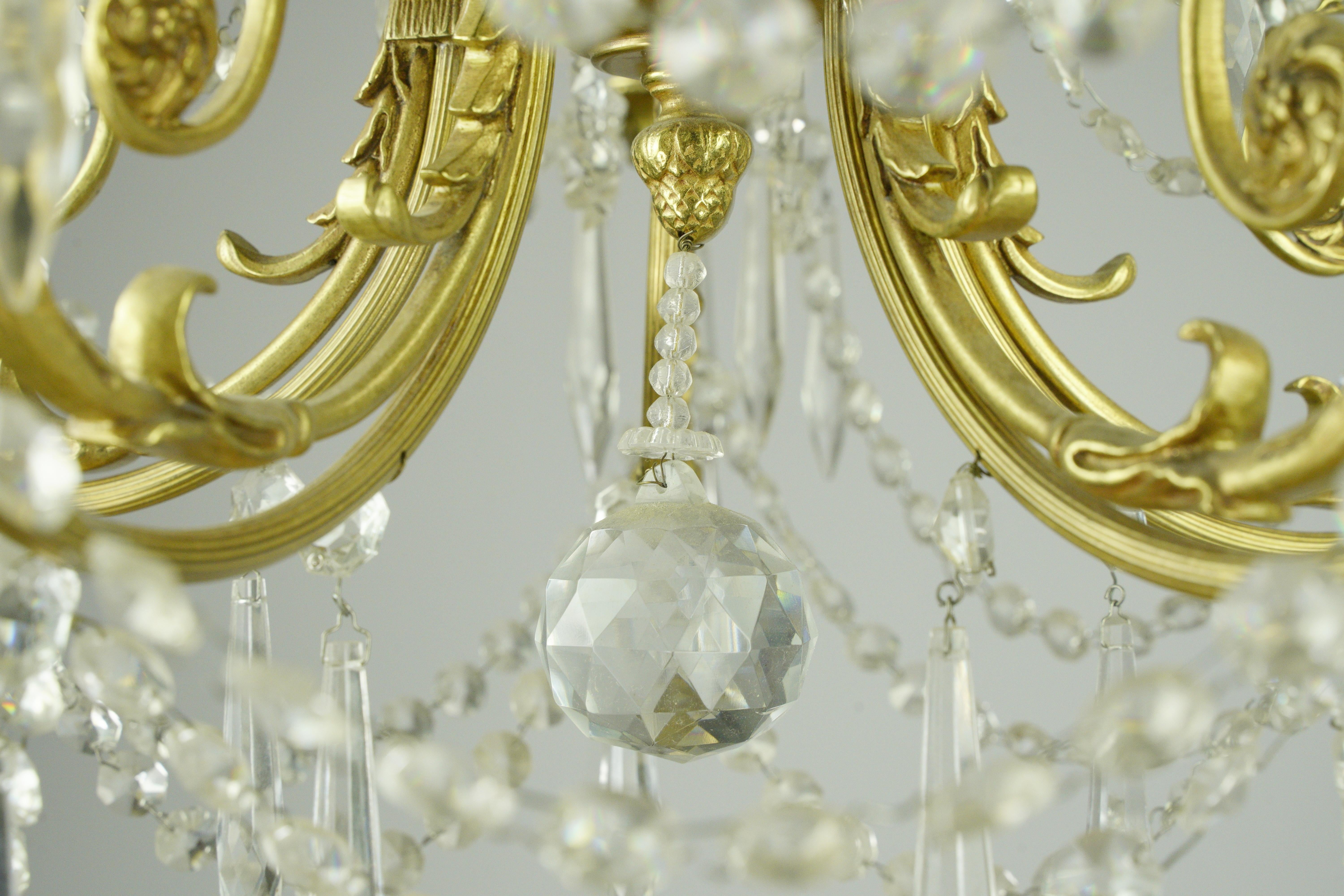 Victorian Style 5 Arm Brass Draped Icicle Crystal Chandelier For Sale 9