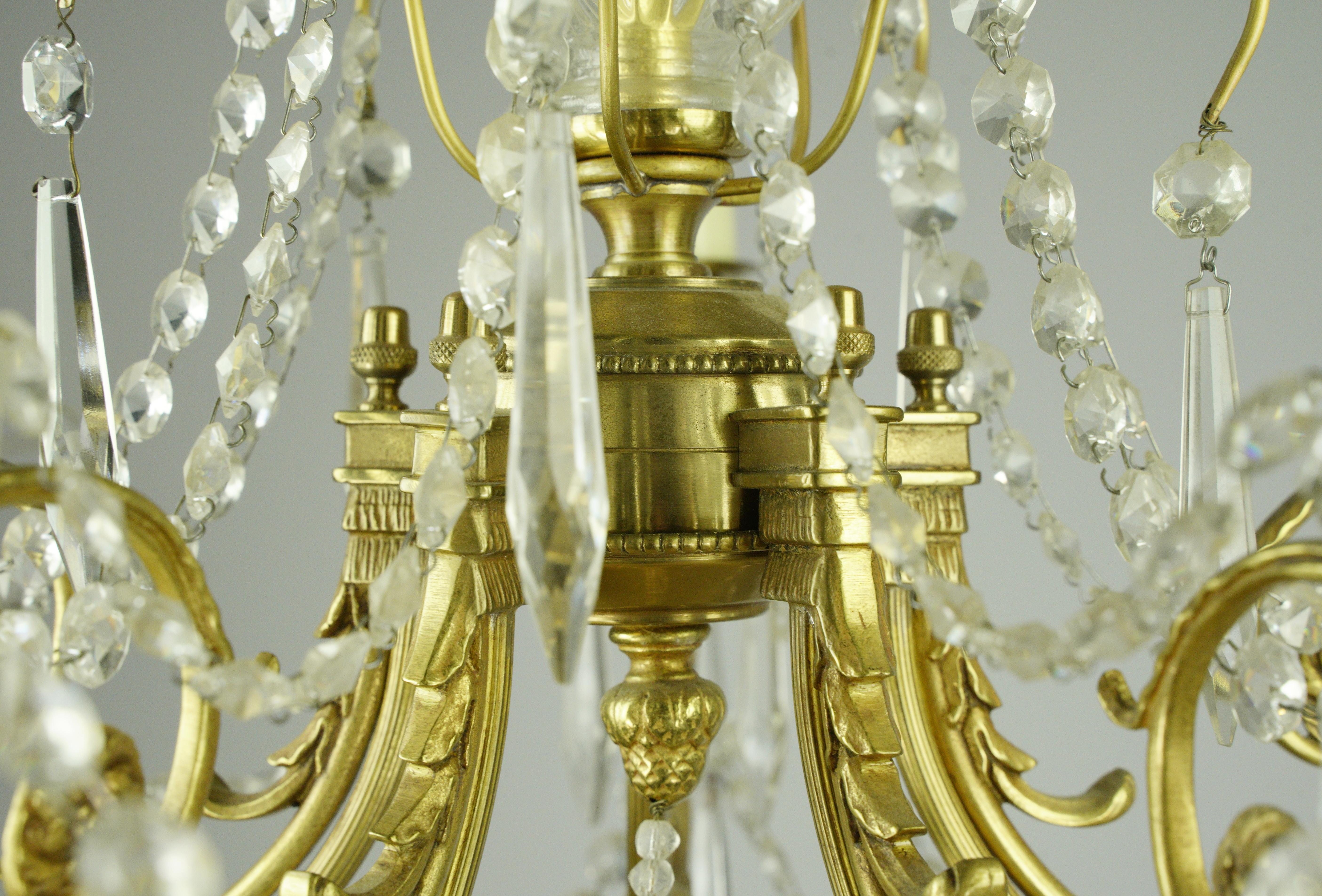 Victorian Style 5 Arm Brass Draped Icicle Crystal Chandelier For Sale 10