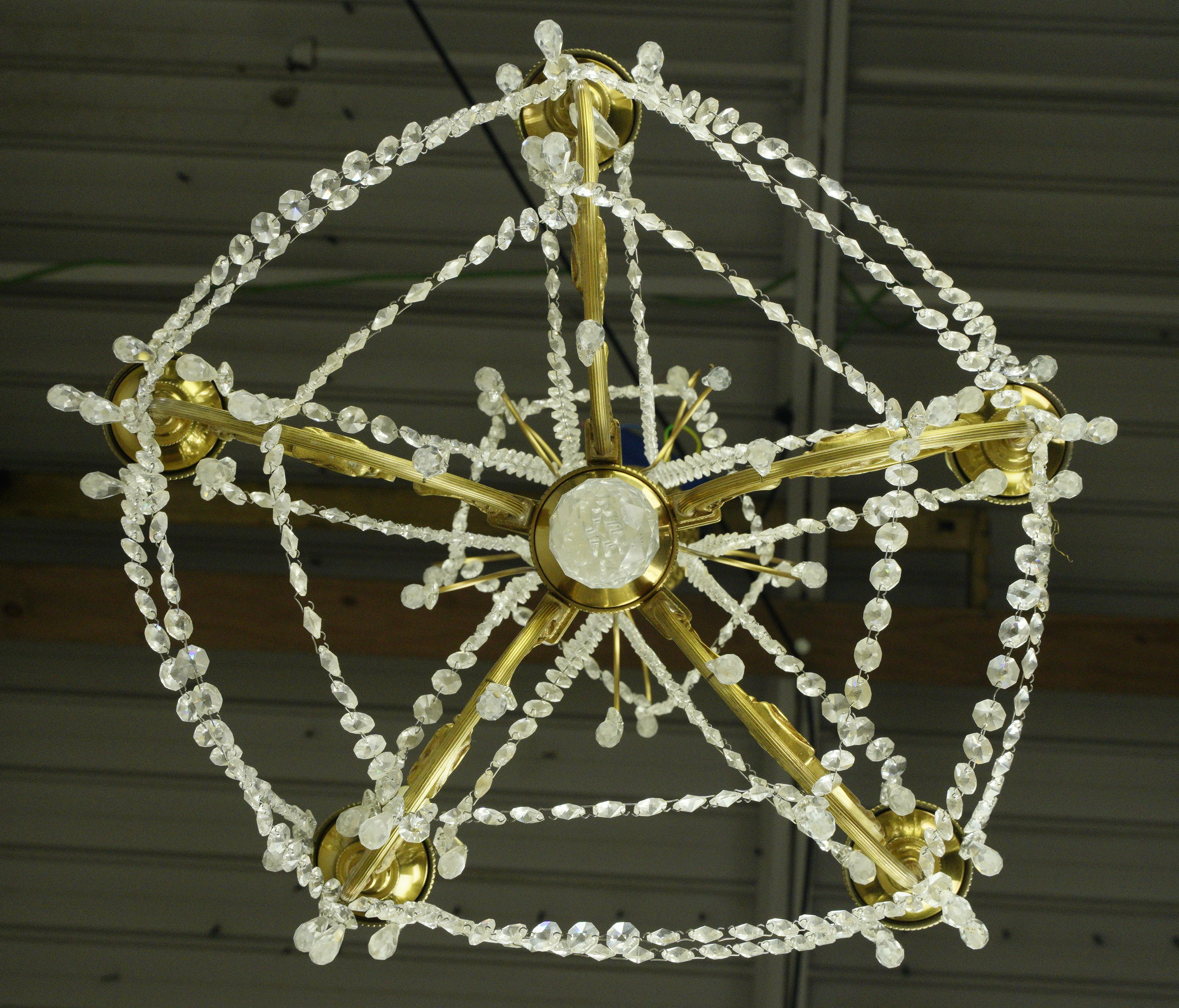 Victorian Style 5 Arm Brass Draped Icicle Crystal Chandelier For Sale 11