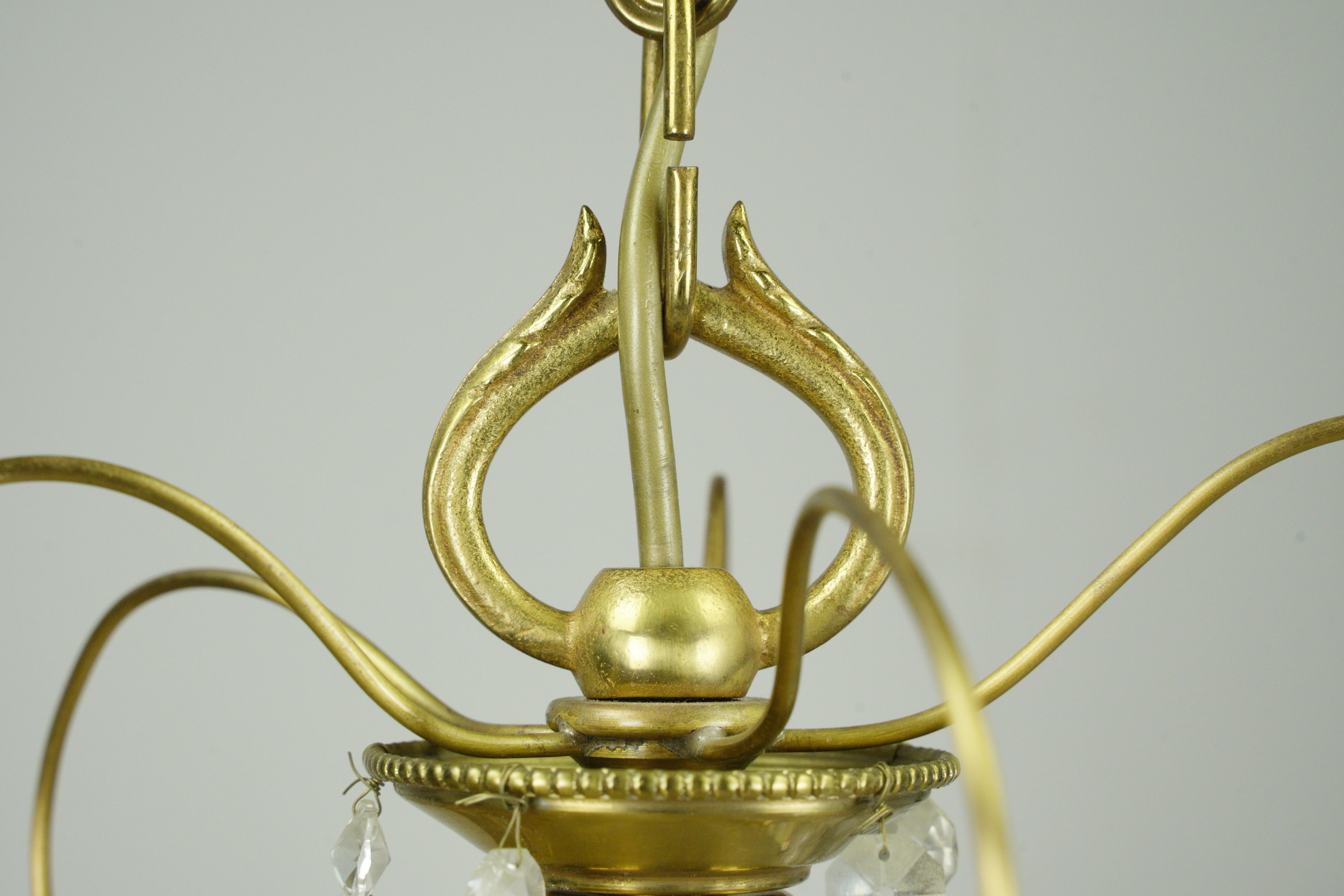 Victorian Style 5 Arm Brass Draped Icicle Crystal Chandelier For Sale 3