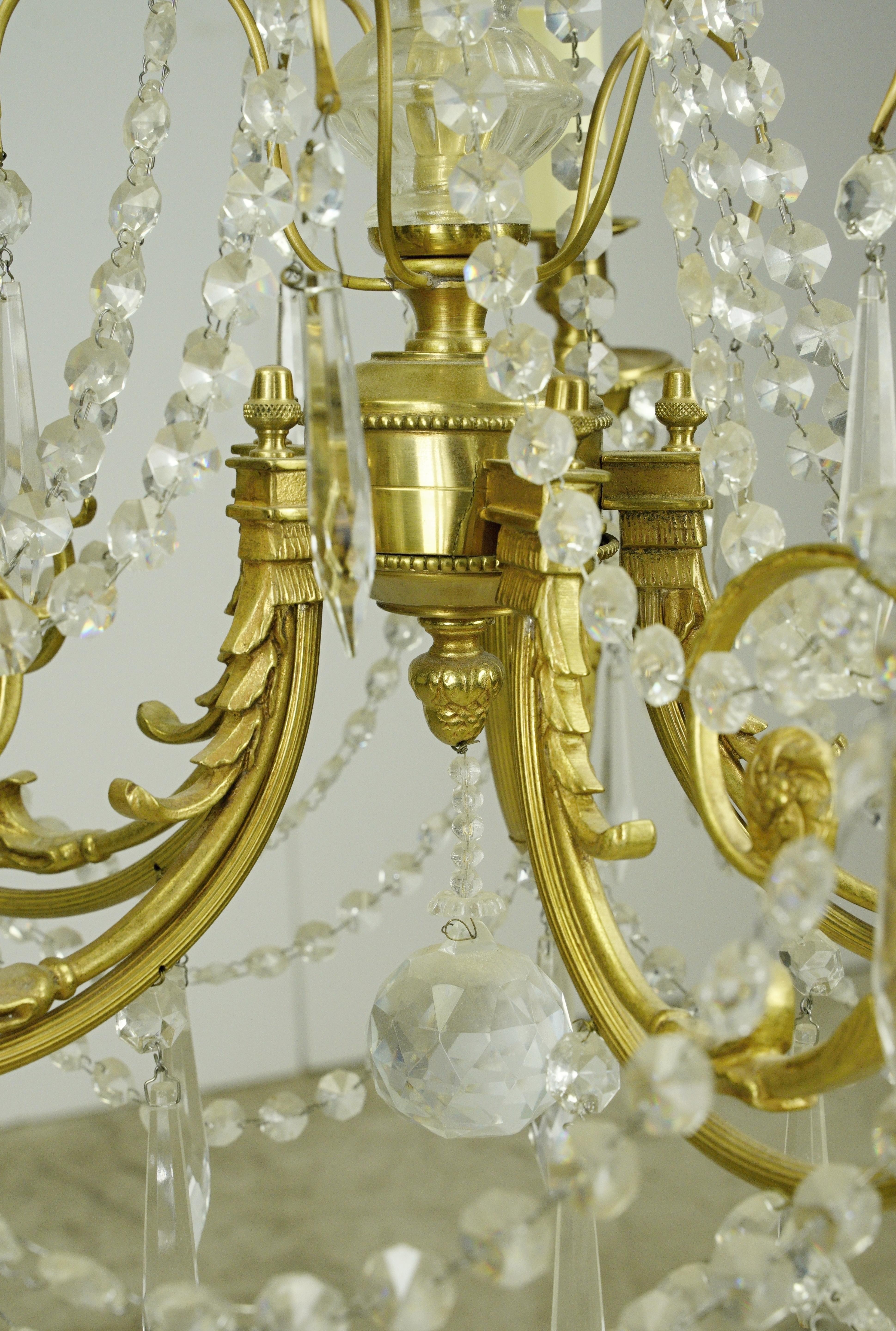 Victorian Style 5 Arm Brass Draped Icicle Crystal Chandelier For Sale 5
