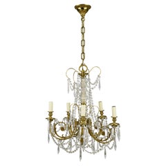 Victorian Style 5 Arm Brass Draped Icicle Crystal Chandelier