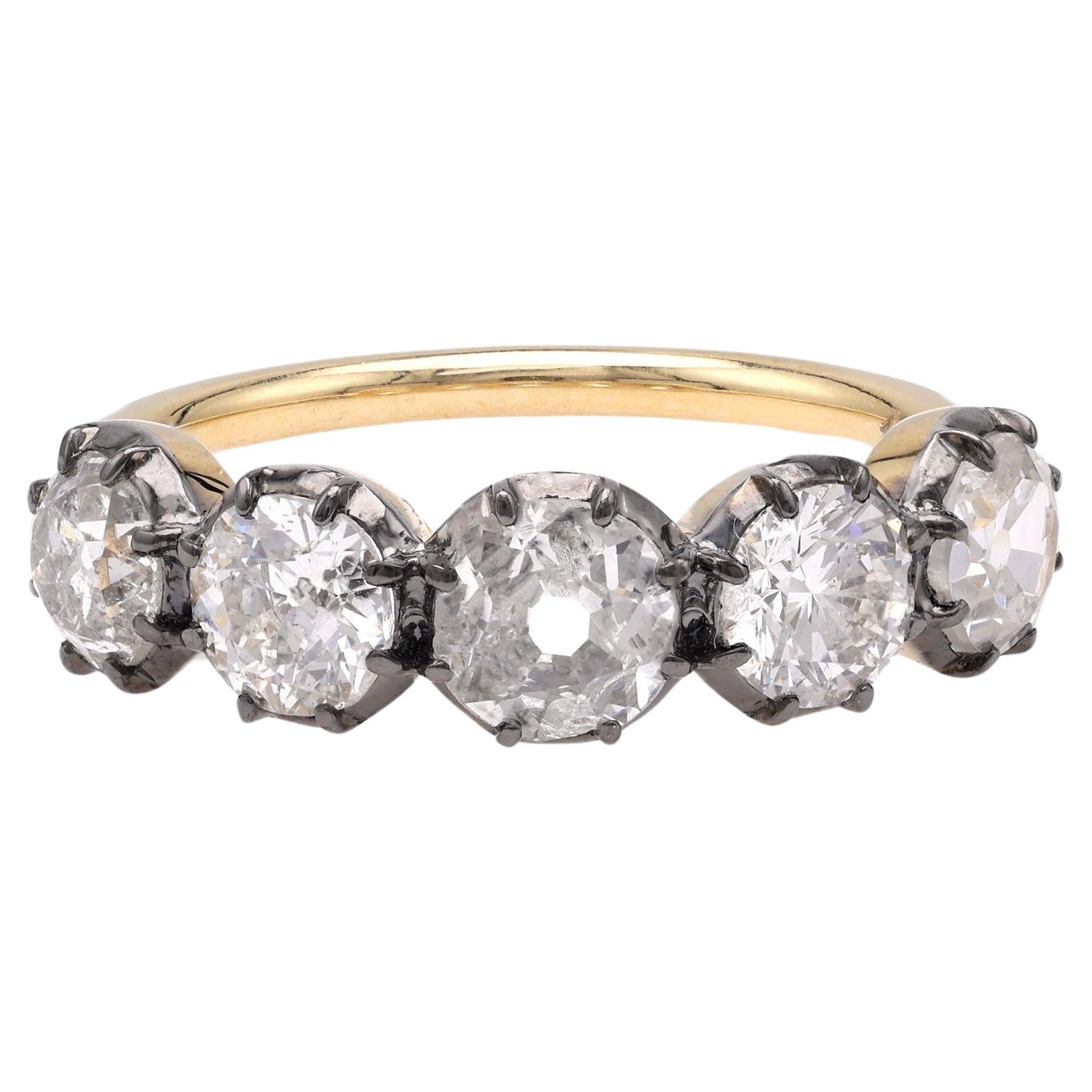 Victorian Style 5 Stone Diamond 18k Gold & Platinum Ring For Sale