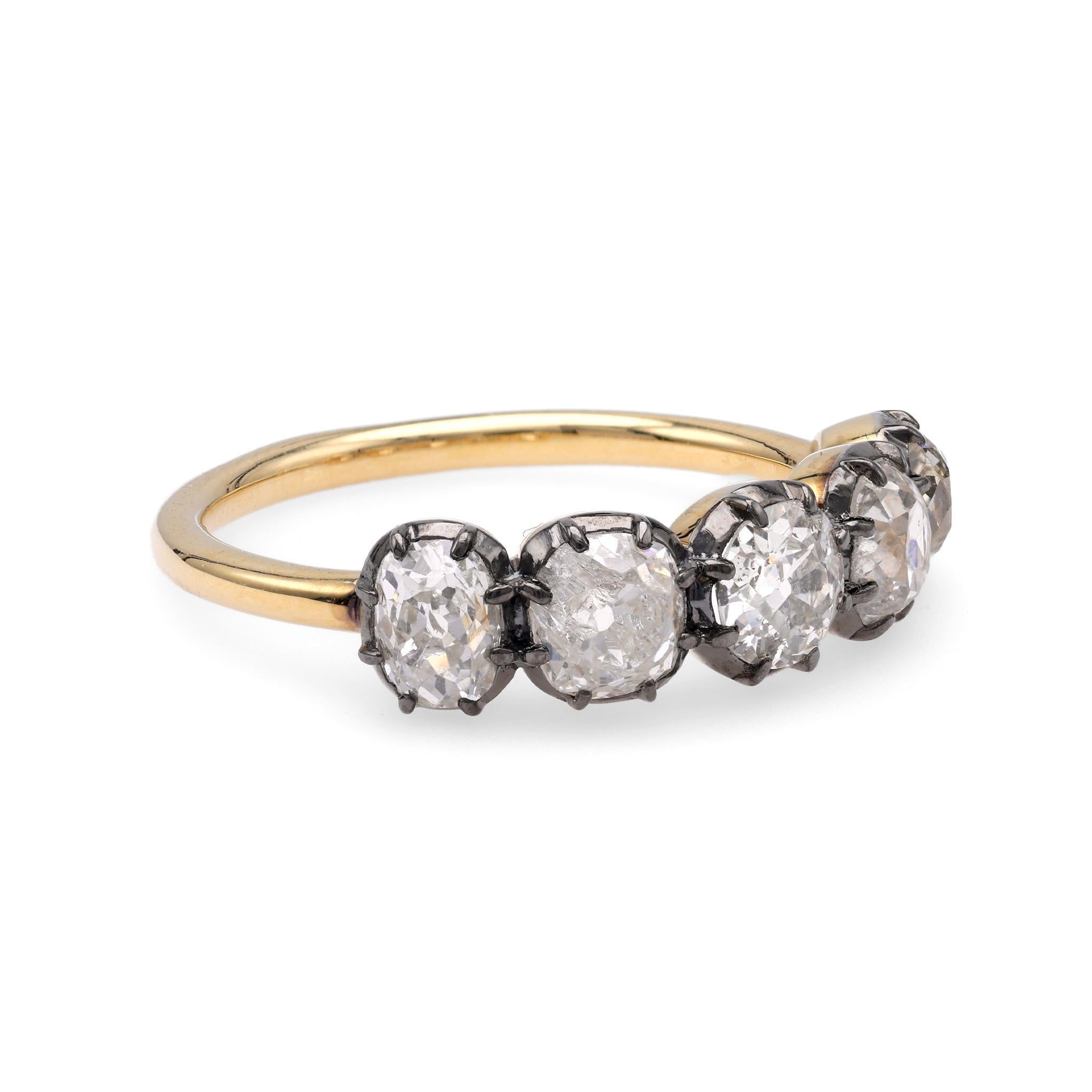 Old European Cut Victorian Style 5 Stone Diamond Gold & Platinum Wedding Band