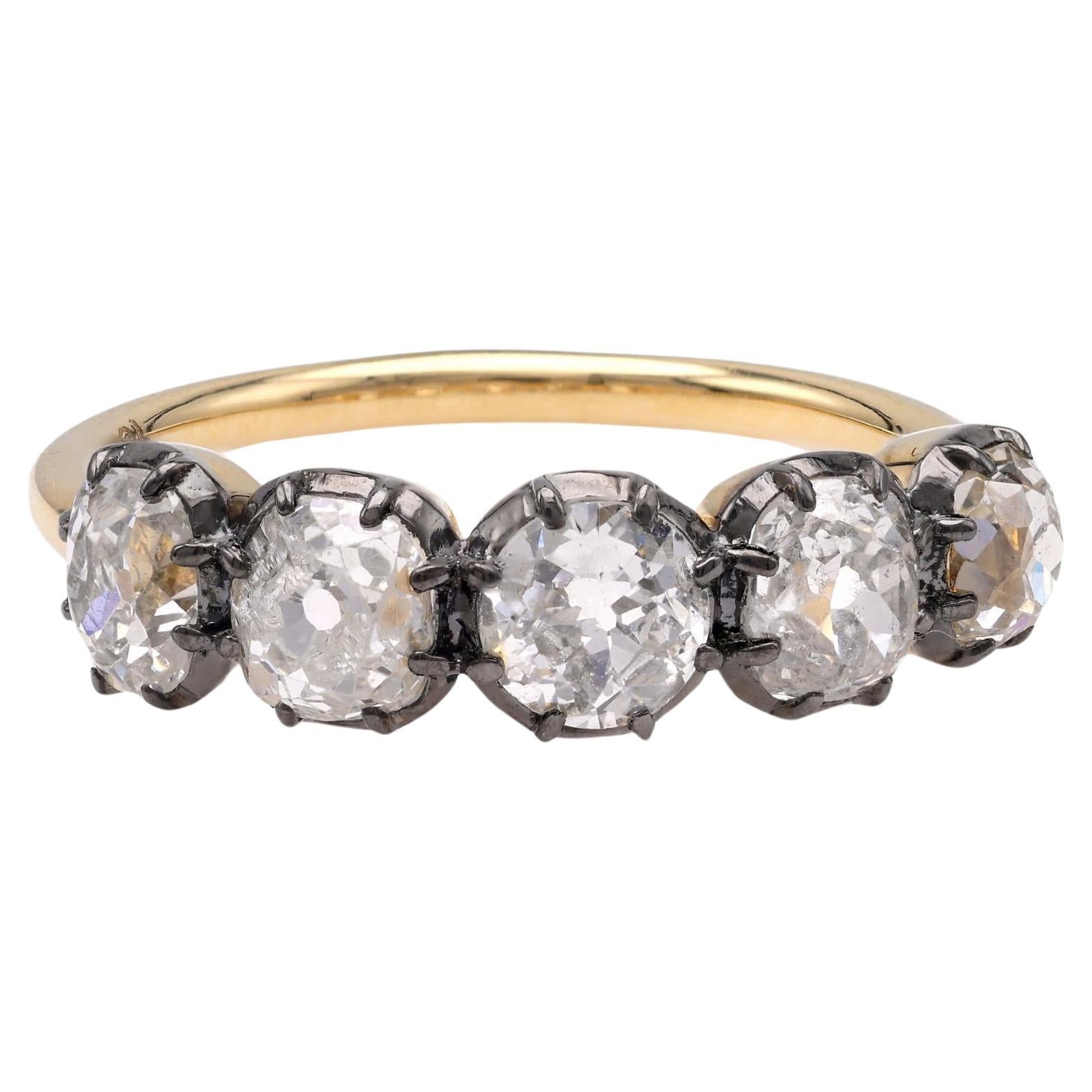 Victorian Style 5 Stone Diamond Gold & Platinum Wedding Band For Sale