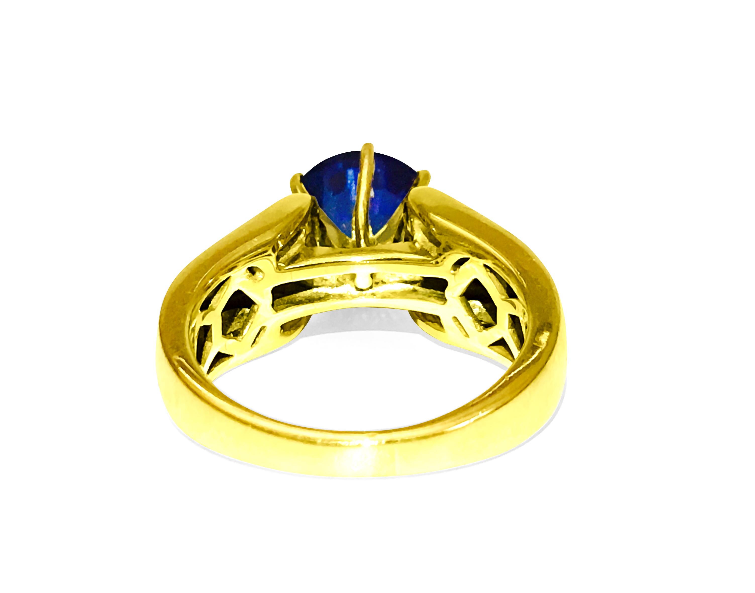 Round Cut Victorian Style 6.00 Carat Blue Sapphire and Diamond Ring For Sale