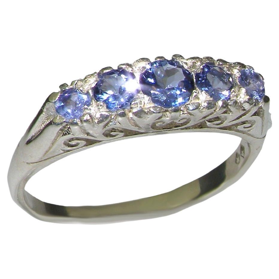 Victorian Style 9k White Gold Natural Tanzanite Womens Band Ring, Customizable