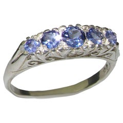 Bague jonc pour femme de style victorien en or blanc 9 carats avec tanzanite naturelle, personnalisable