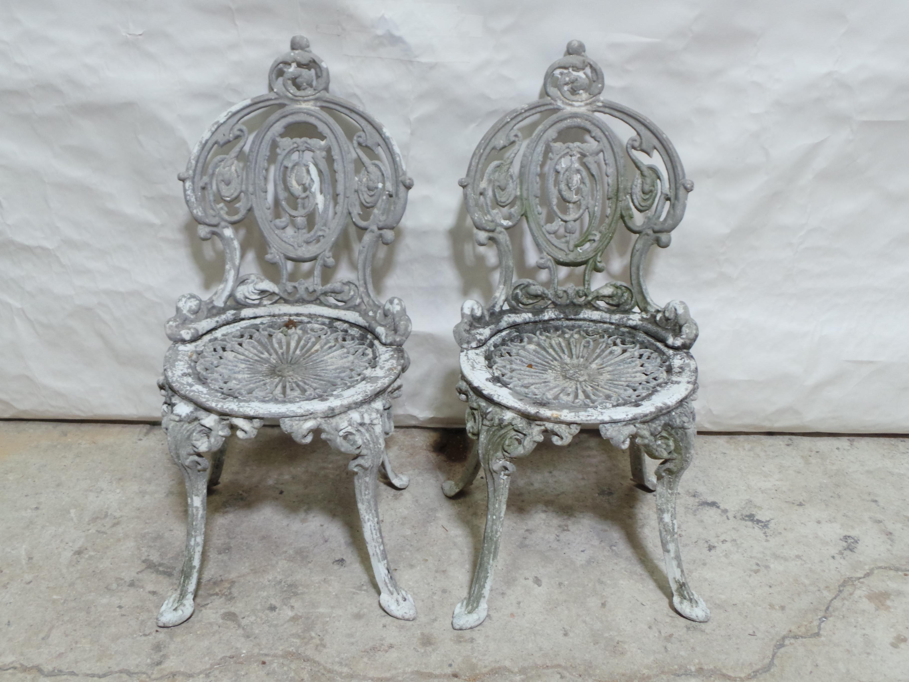 This is a unique set of 2 Victorian Style Aluminium Garden Chairs in Original finish.