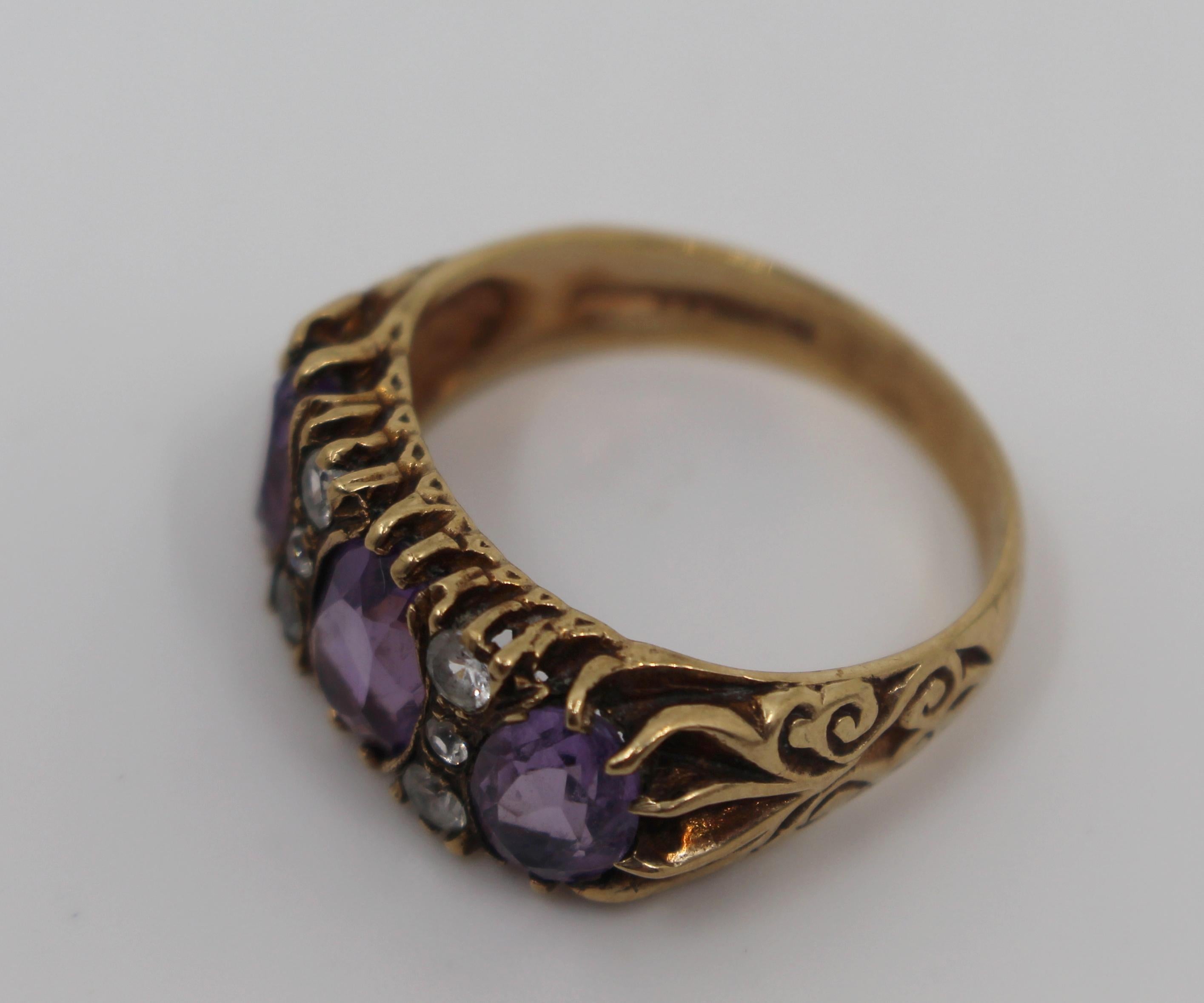 20th Century Victorian Style Amethyst and Diamond 9-Carat Gold Ring