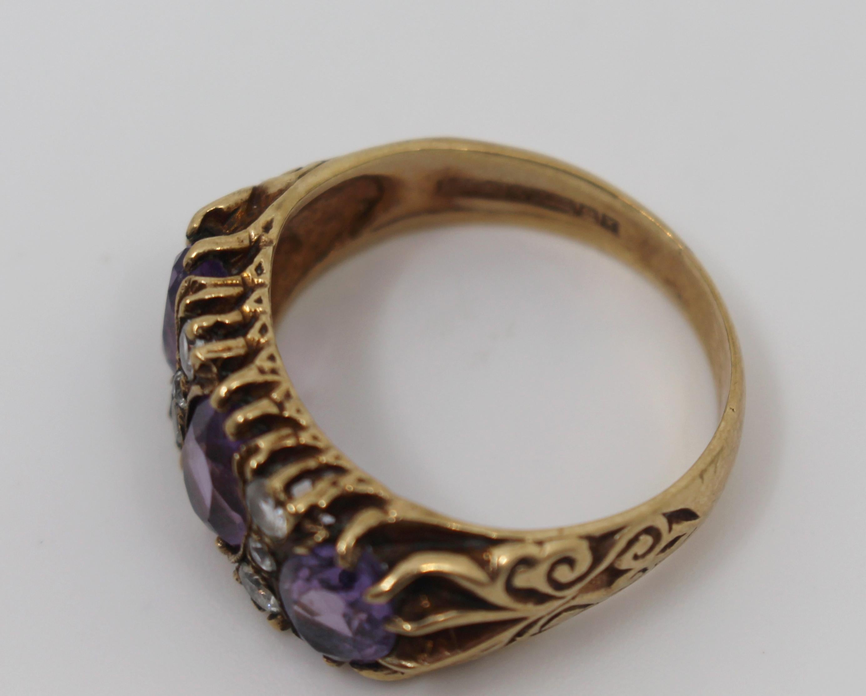 Victorian Style Amethyst and Diamond 9-Carat Gold Ring 1