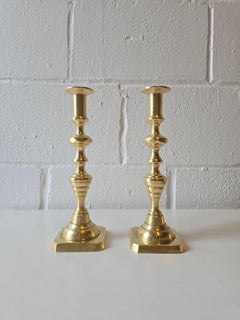 Victorian Style Antique Beehive Design Brass Pair of Candle Holders