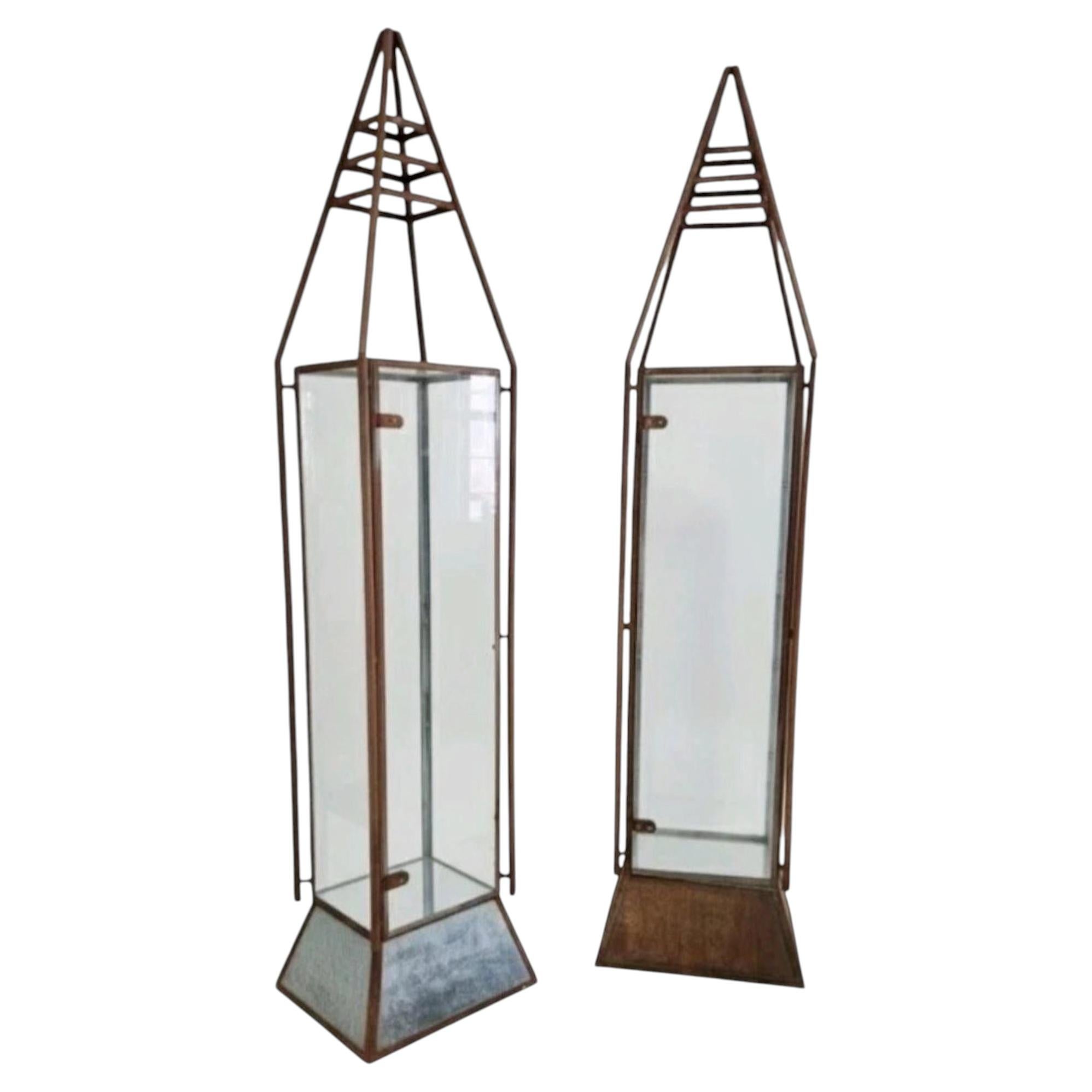 Victorian Style Antique Industrial Shop Display Cabinets, Metal & Glass, UK