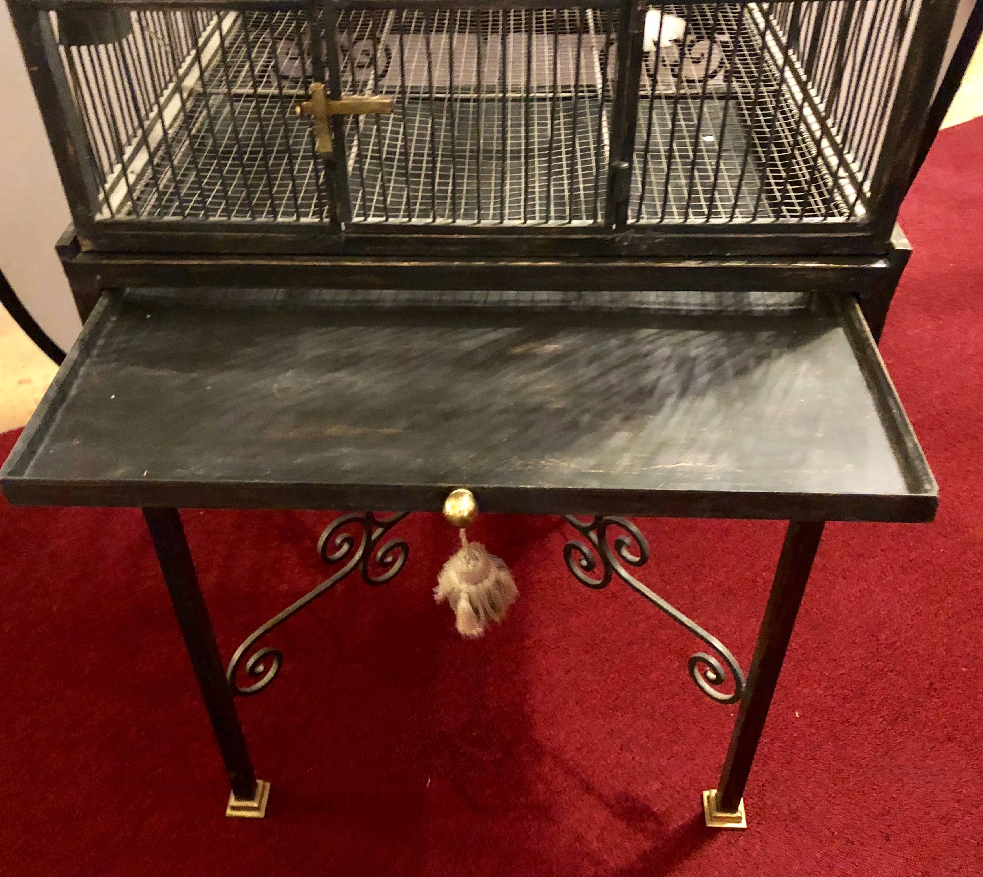 Victorian Style Antique Solid Brass Ebony Painted Monumental Bird Cage 4