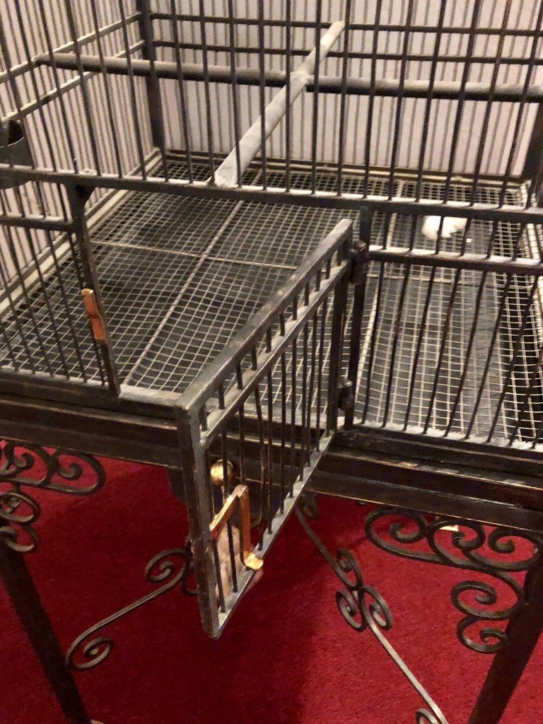 Victorian Style Antique Solid Brass Ebony Painted Monumental Bird Cage