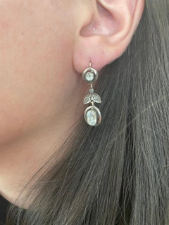 Victorian Style Apx 4ct Oval & Round Rose Cut Diamond Drop Earrings