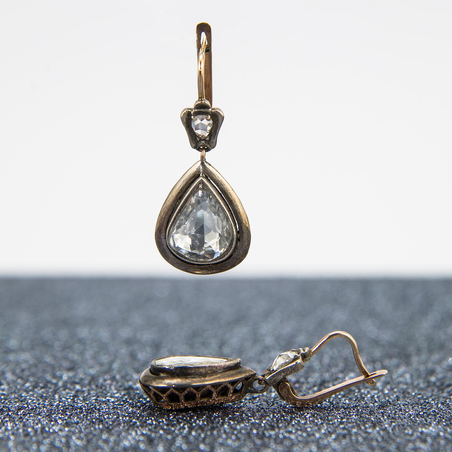 Viktorianische Tropfenohrringe im viktorianischen Stil, ca. 5 Karat Diamant im Birnenschliff im Angebot 4