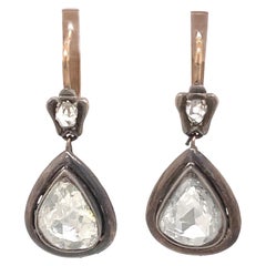 Victorian Style Apx 5ct Pear Rose Cut Diamond Drop Earrings