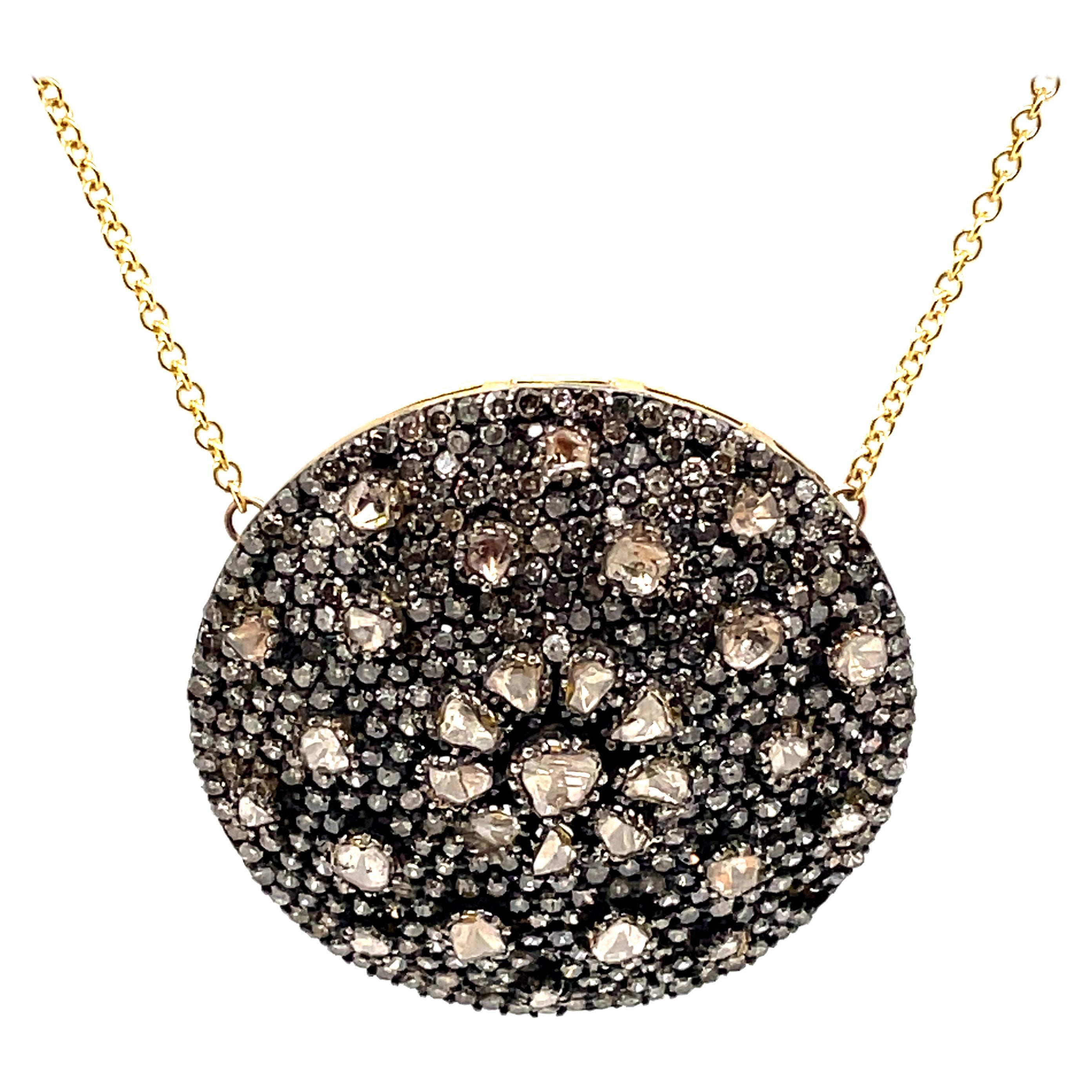 Collana con ciondolo in stile vittoriano con diamanti rosa, grezzi e rotondi da 5ct Apx.