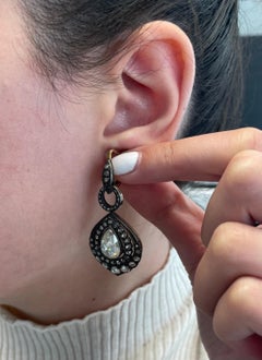 Orecchini a goccia con diamanti taglio rosa in stile vittoriano Apx 7,40ct