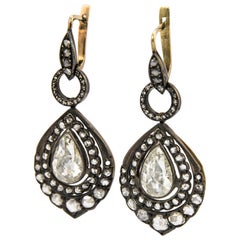 Victorian Style Apx 7.40ct Rose Cut Diamond Drop Earrings