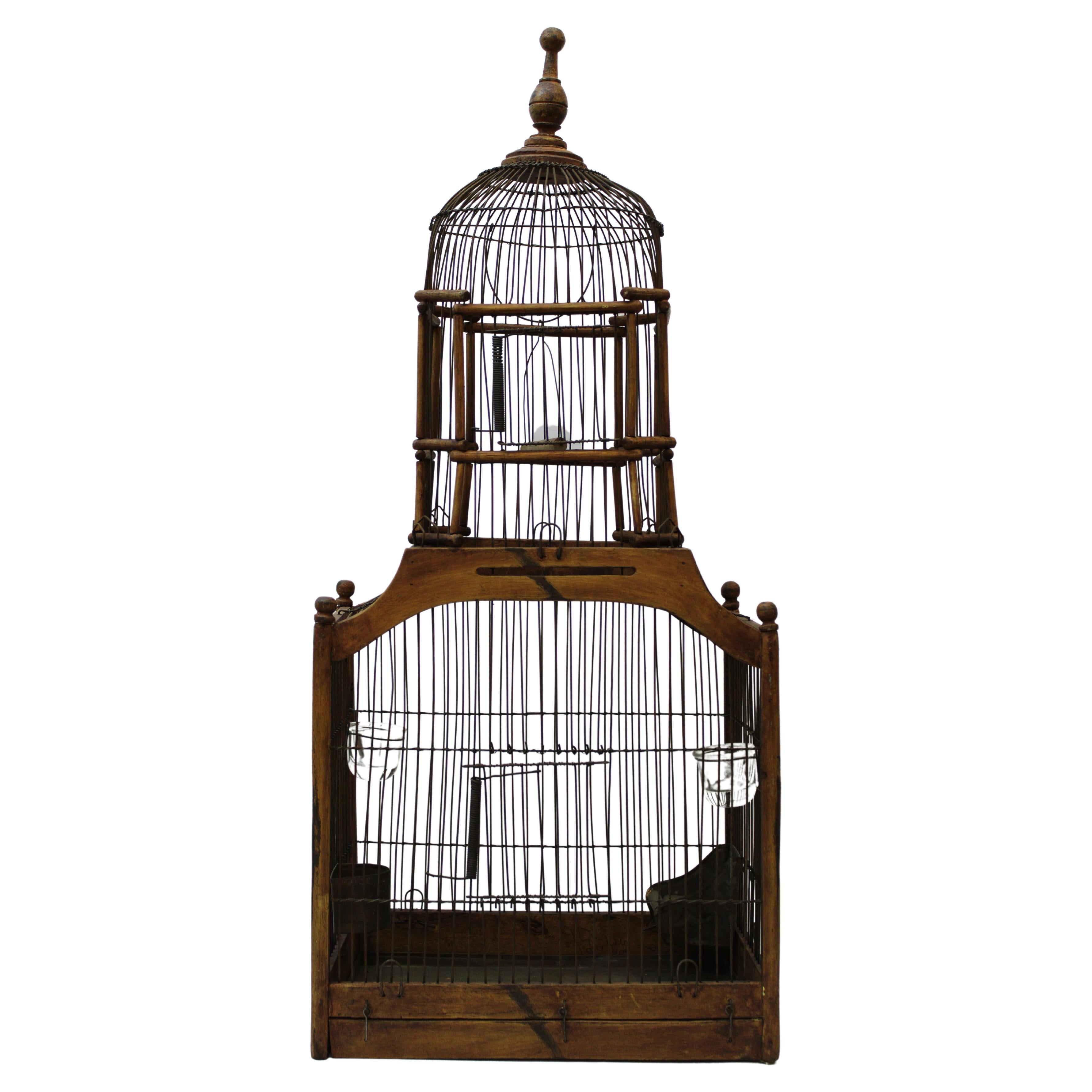 Victorian Style Architectural Done Top Wood Bird Cage For Sale