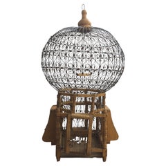 Victorian Style Balloon Birdcage in Mahogany Wrought Iron and Brass