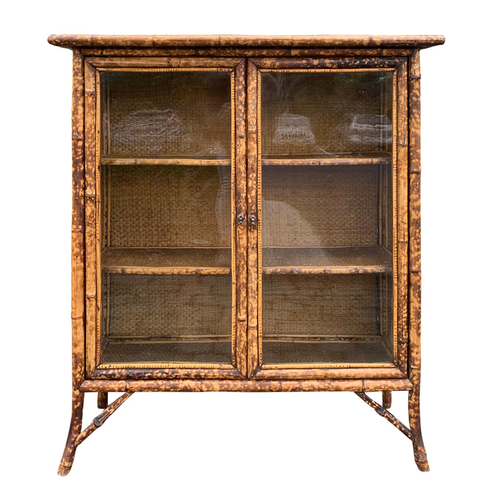 Victorian Style Bamboo Black Lacquer and Japanned Bookcase, circa 1875-1900