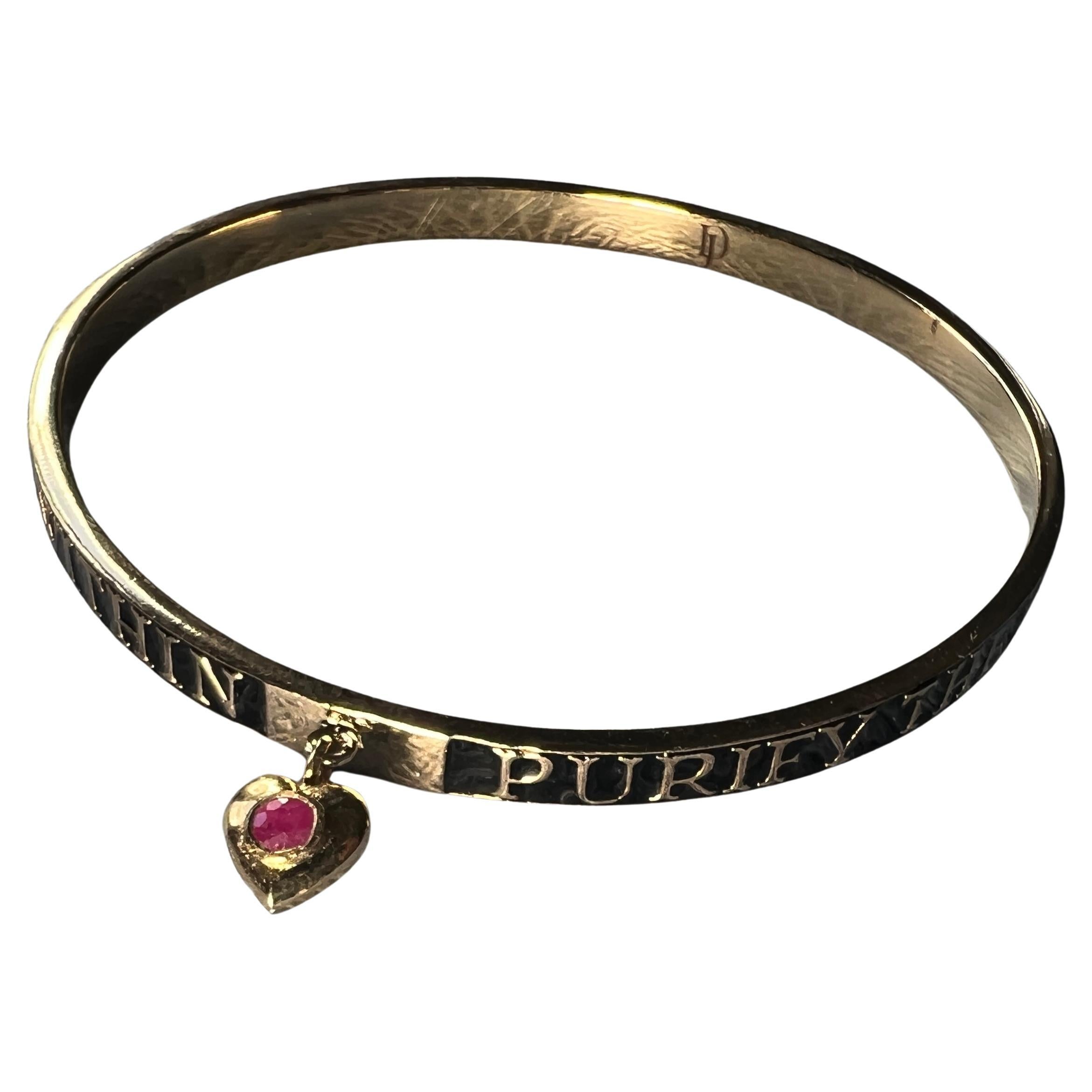 Victorian style Bangle Black Enamel Ruby Heart For Sale