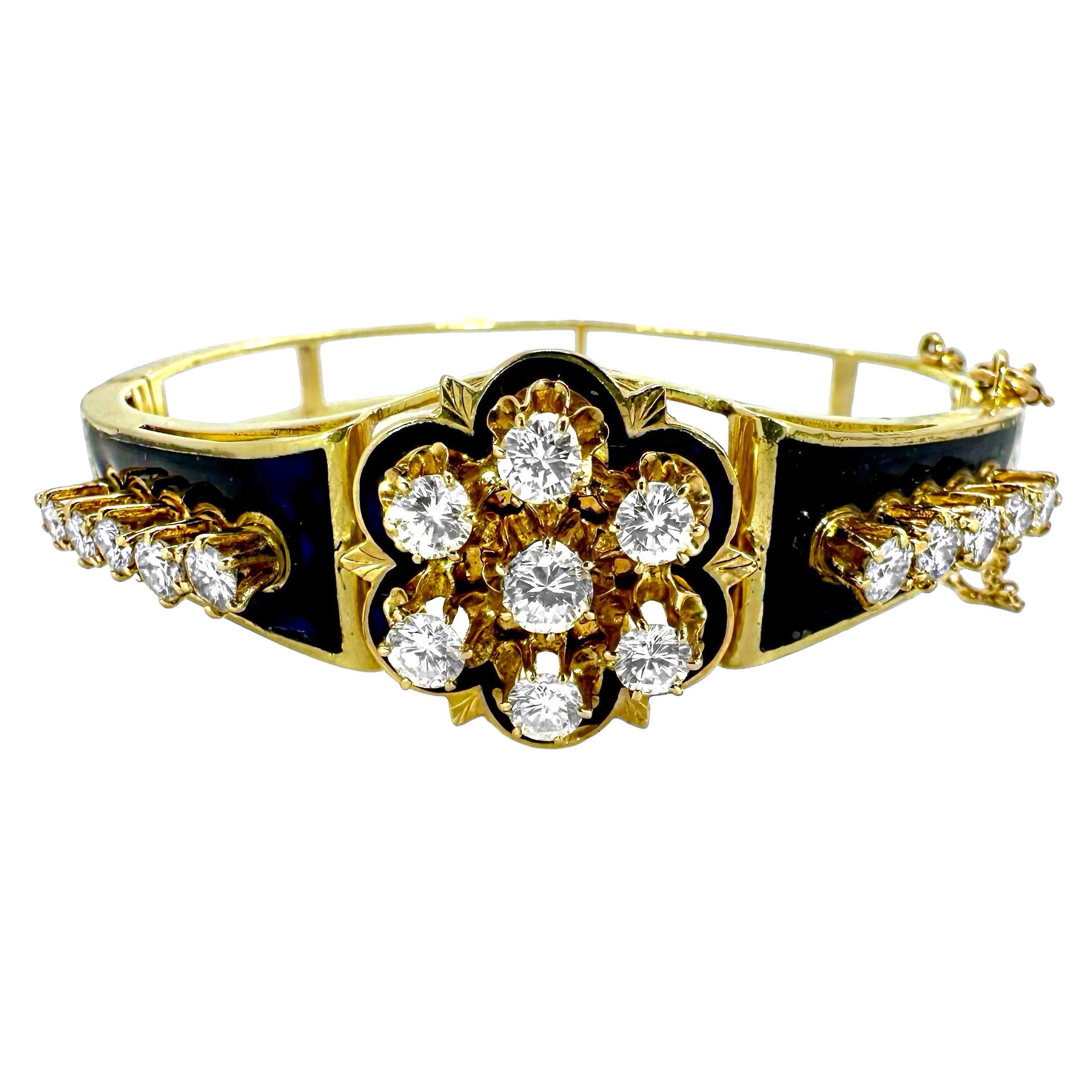 Viktorianischer Armreif im viktorianischen Stil aus 14 Karat Gelbgold mit Diamanten und blauen Emaille-Akzenten im Angebot 5