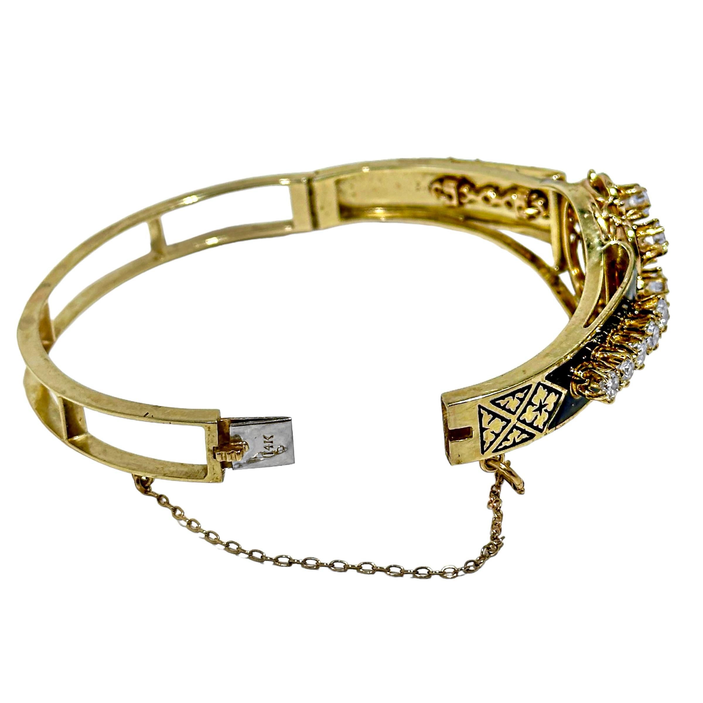 Viktorianischer Armreif im viktorianischen Stil aus 14 Karat Gelbgold mit Diamanten und blauen Emaille-Akzenten im Angebot 6