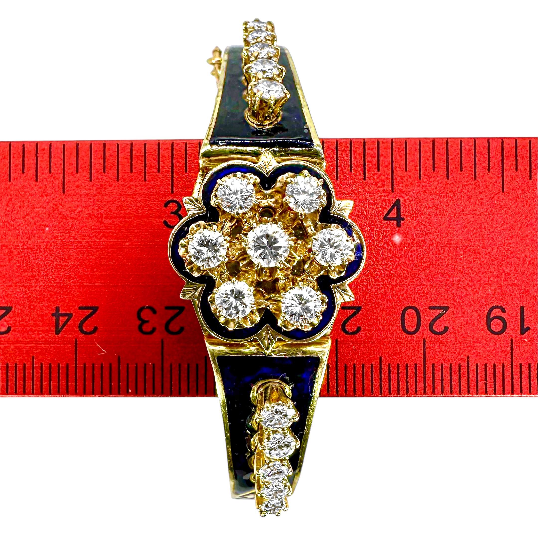 Viktorianischer Armreif im viktorianischen Stil aus 14 Karat Gelbgold mit Diamanten und blauen Emaille-Akzenten im Angebot 7