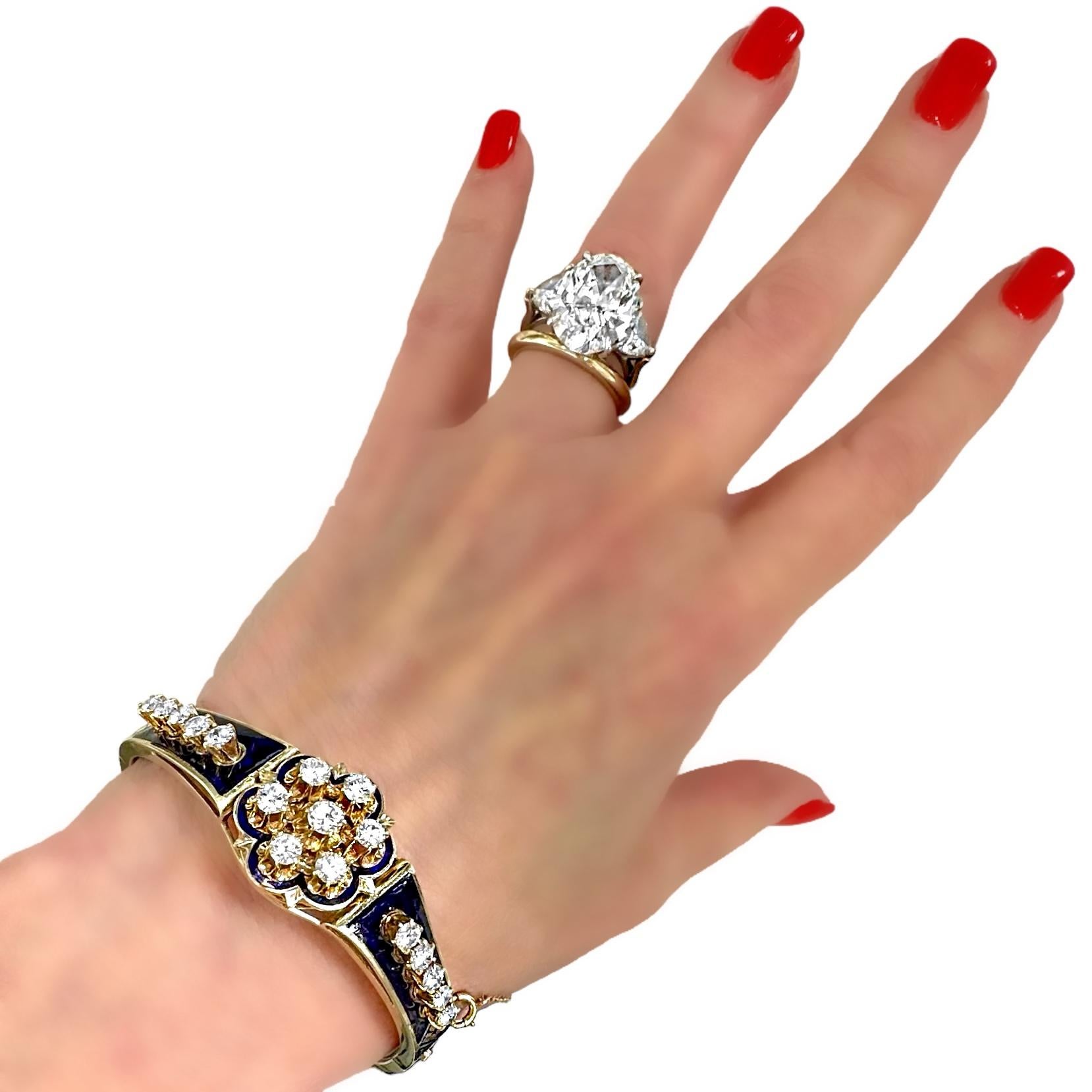 Viktorianischer Armreif im viktorianischen Stil aus 14 Karat Gelbgold mit Diamanten und blauen Emaille-Akzenten im Angebot 9