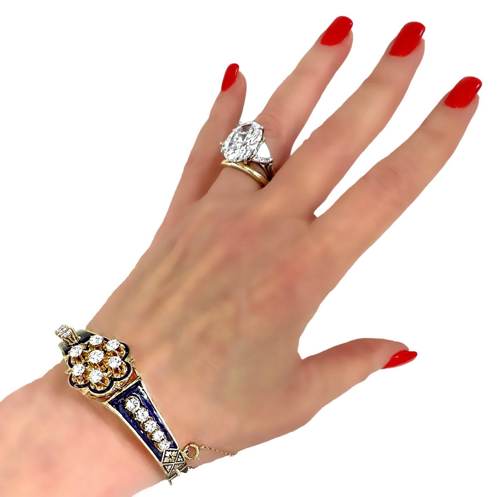 Viktorianischer Armreif im viktorianischen Stil aus 14 Karat Gelbgold mit Diamanten und blauen Emaille-Akzenten im Angebot 10