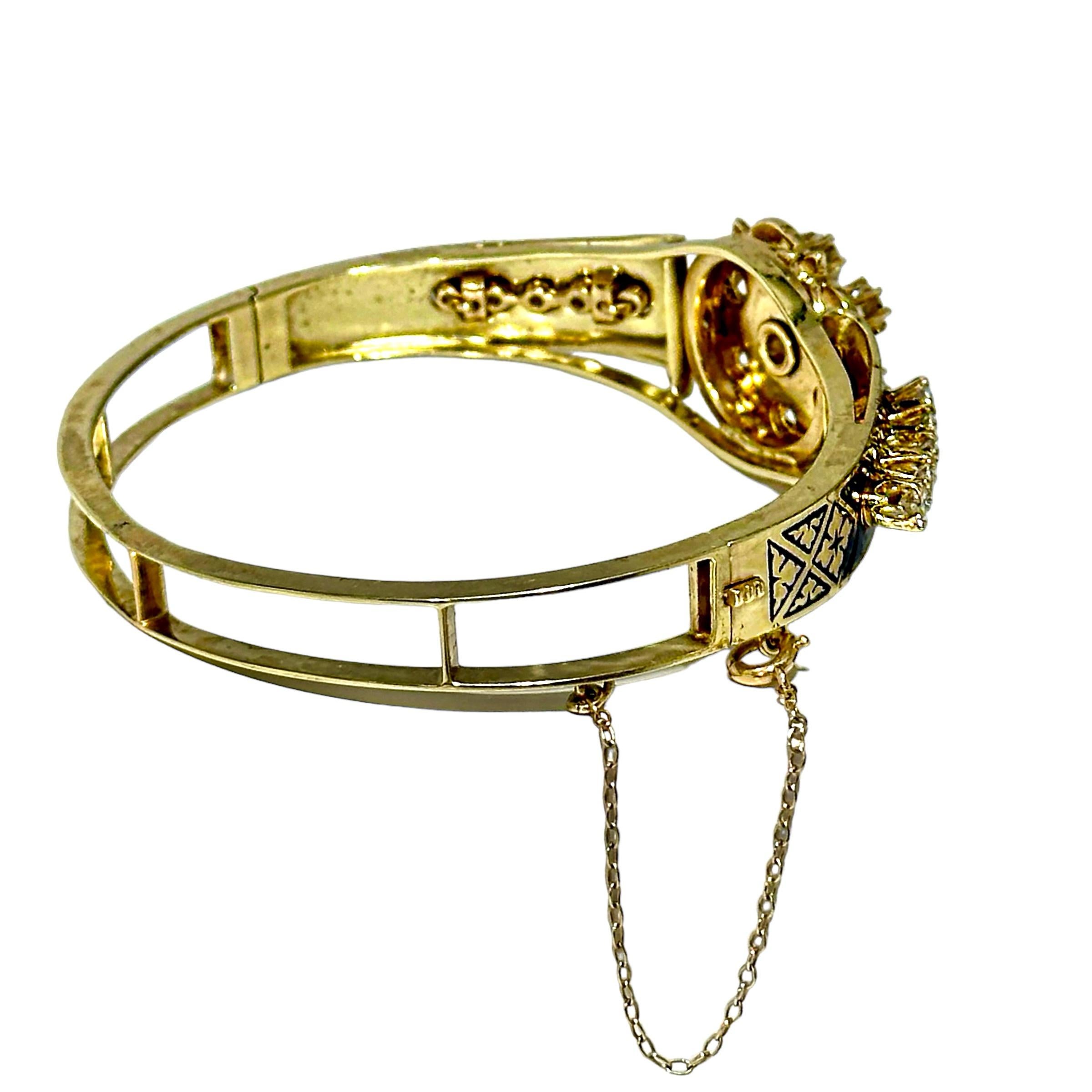 Viktorianischer Armreif im viktorianischen Stil aus 14 Karat Gelbgold mit Diamanten und blauen Emaille-Akzenten im Angebot 2