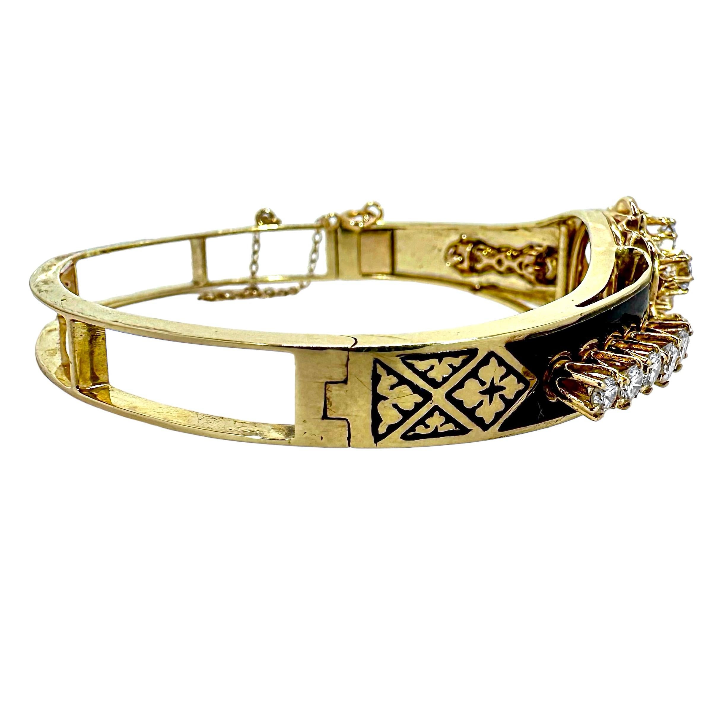 Viktorianischer Armreif im viktorianischen Stil aus 14 Karat Gelbgold mit Diamanten und blauen Emaille-Akzenten im Angebot 3