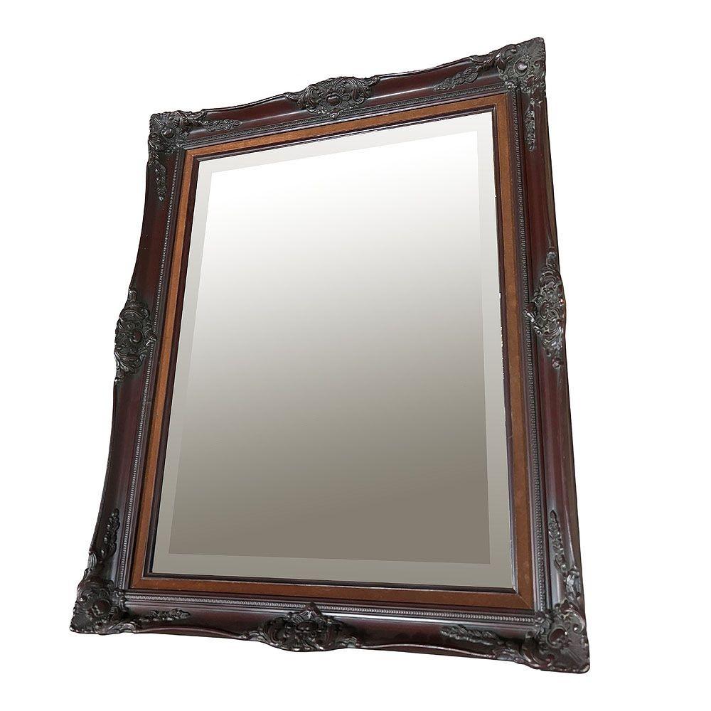 Americano Specchio da parete smussato in legno di ciliegio impreziosito in stile barocco vittoriano in vendita