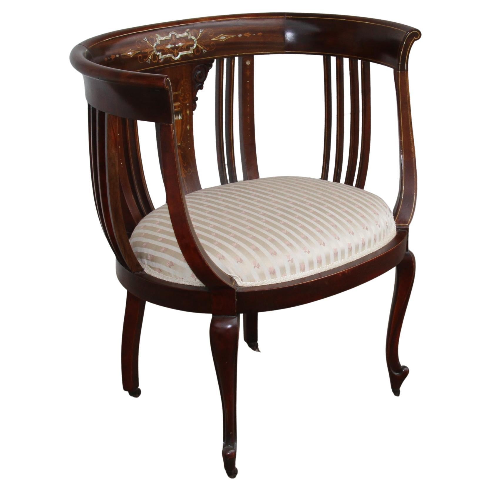 Victorian Style Barrel Inlaid Chair For Sale