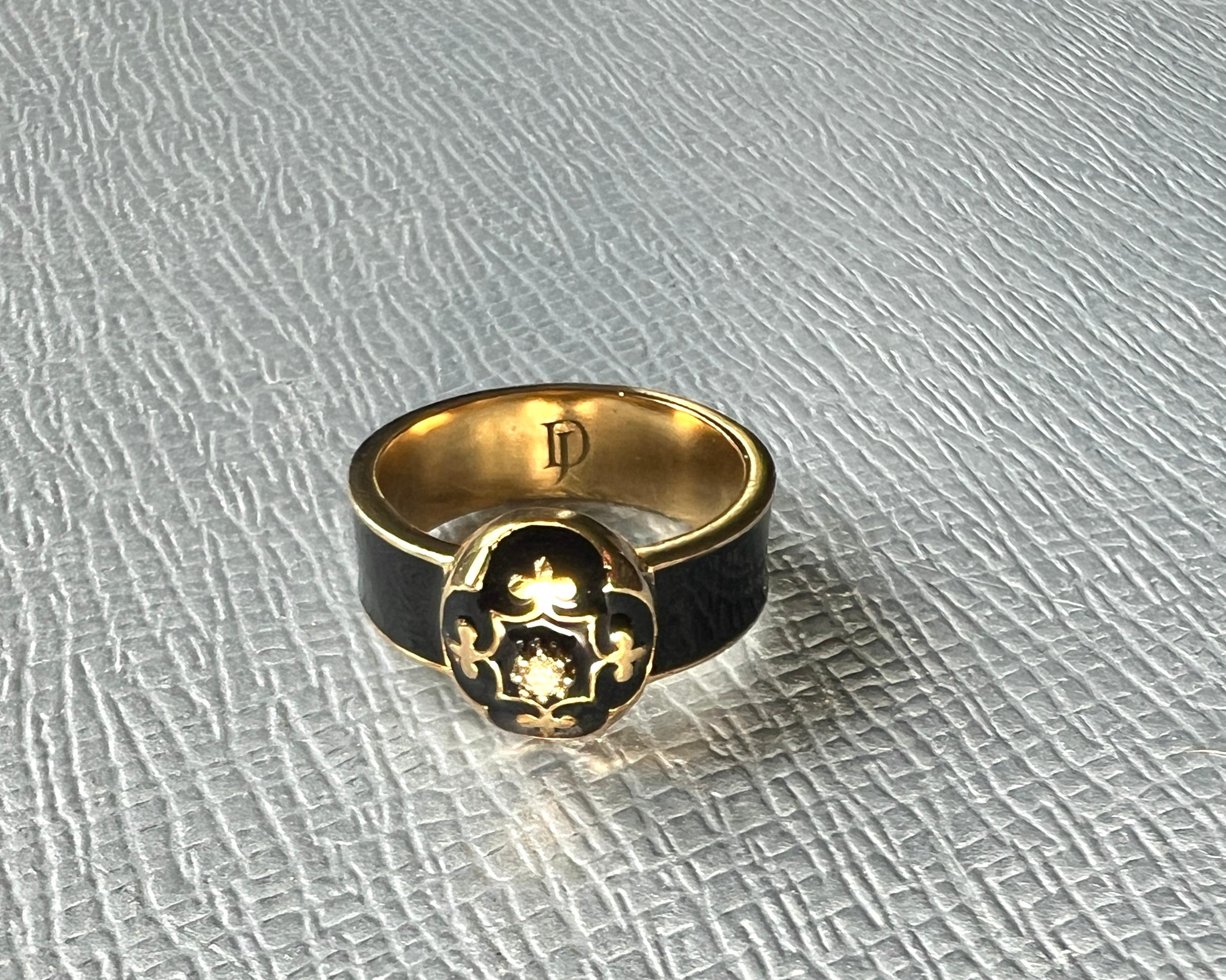 Schwarzer Diamant-Emaille-Ring im viktorianischen Stil mit Fleur de Lis im Angebot 6