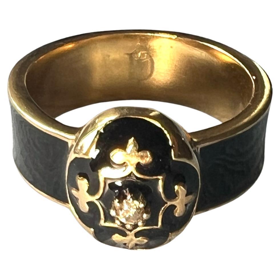 Schwarzer Diamant-Emaille-Ring im viktorianischen Stil mit Fleur de Lis im Angebot
