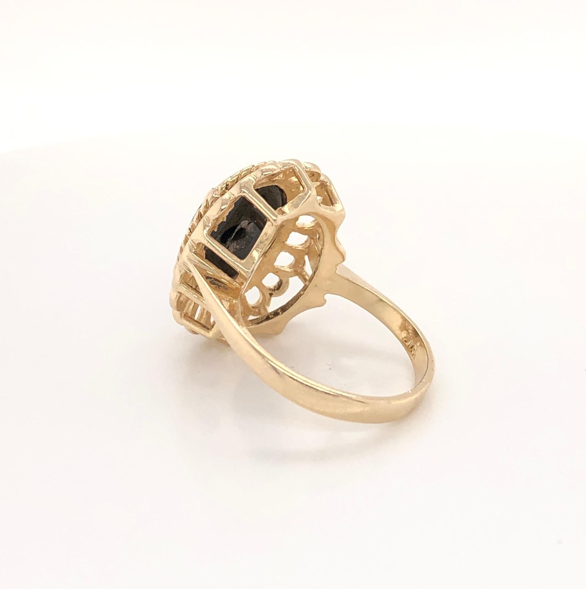 Victorian Style Black Onyx Yellow Gold Oval Ring with Diamond Accent 7