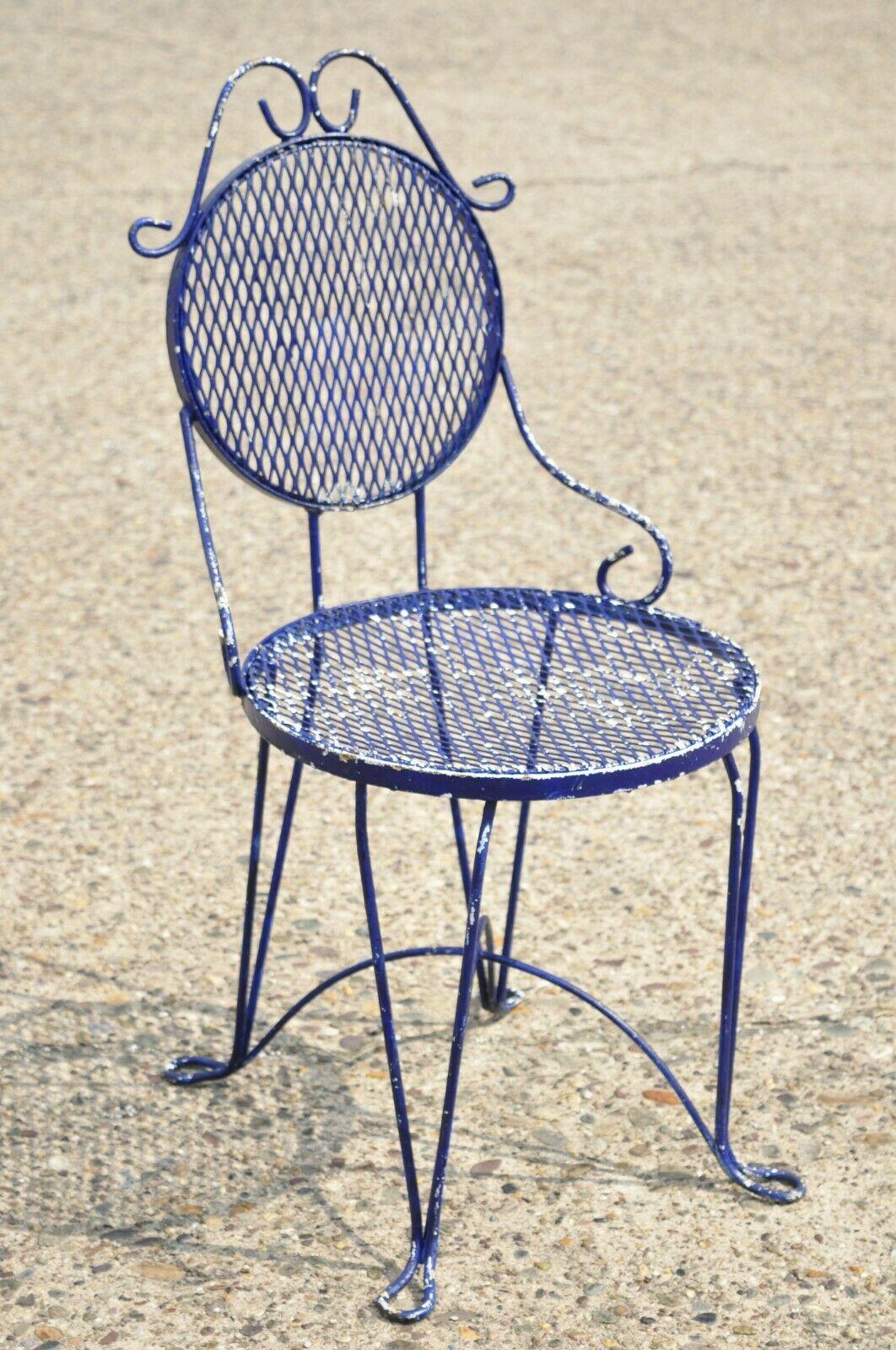 Victorian Style Blue Wrought Iron Small Garden Bistro Dining Chairs, Set of 4 For Sale 6