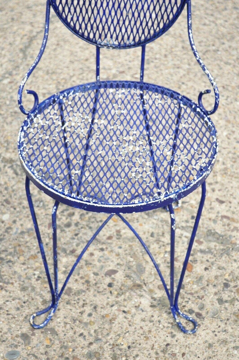 Victorian Style Blue Wrought Iron Small Garden Bistro Dining Chairs