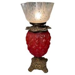 Used Victorian Style Brass And Glass Table Lamp