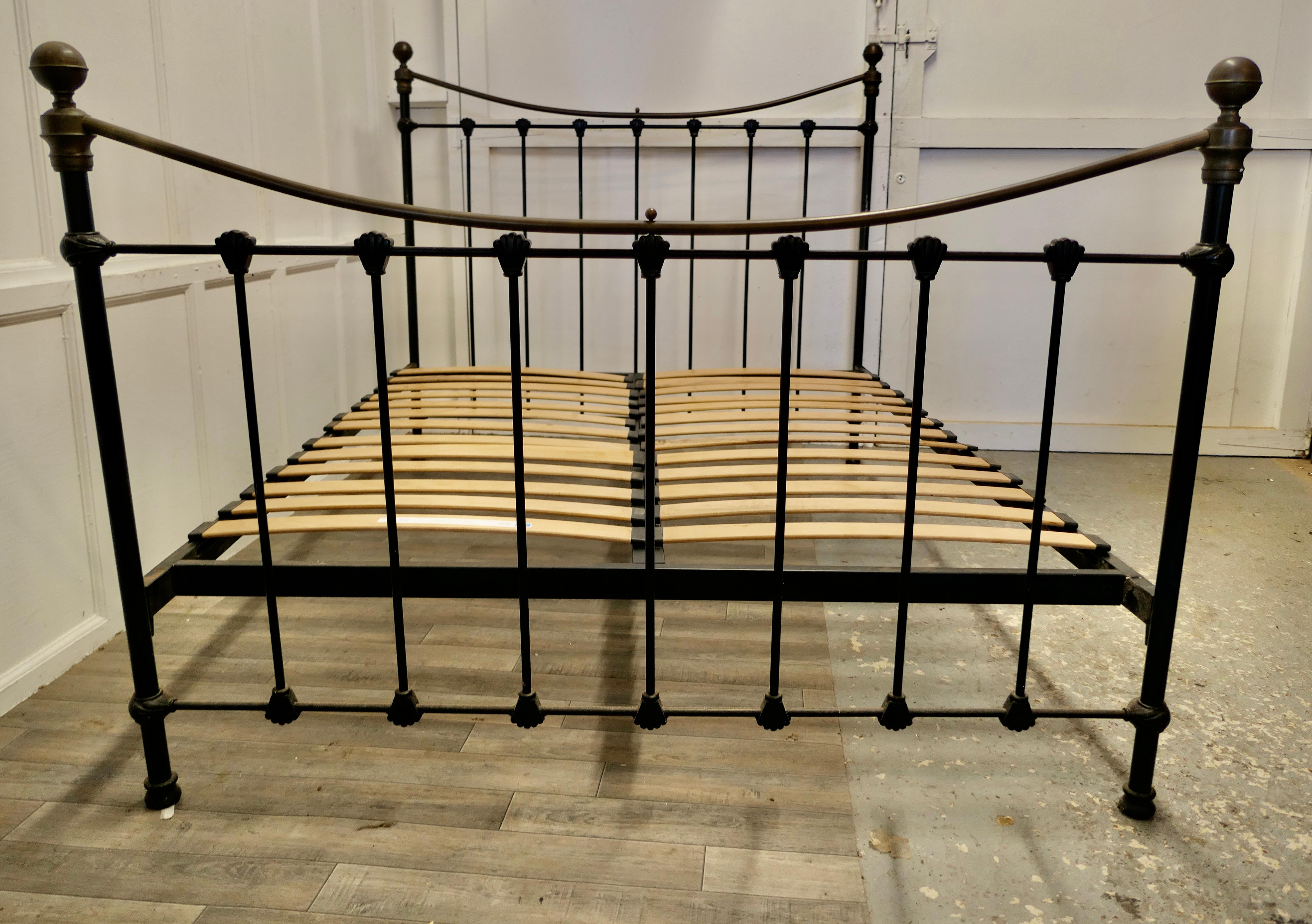 Mid-20th Century Victorian Style Brass and Iron King Double Bed For Sale